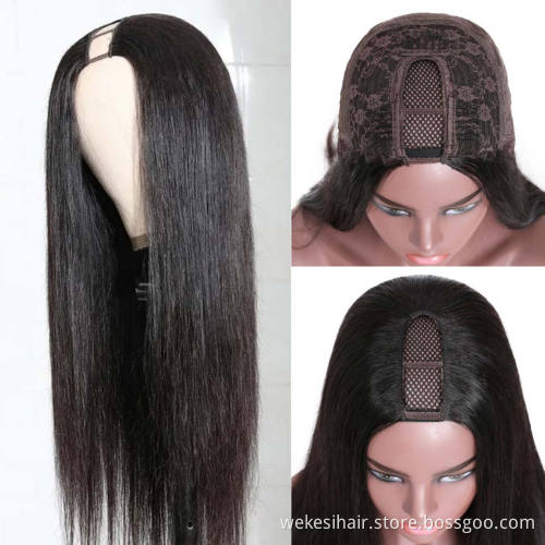 Natural Virgin Brazilian No Lace U Part Wig Human Hair For Black Women,Wholesale Raw Indian Body Wave U Part Guangzhou Wigs